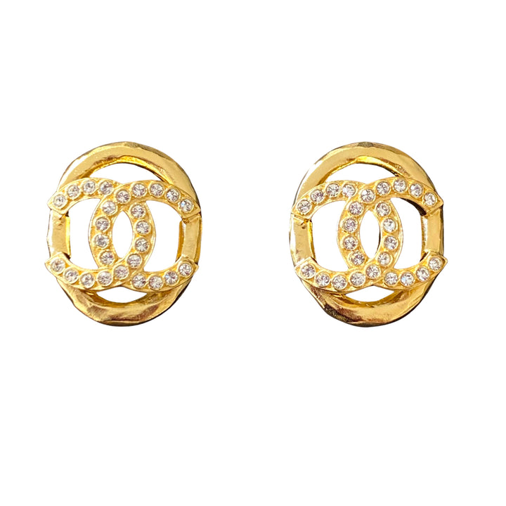 Chanel Chanel Vintage Gold Tone CC Logo Oval Earrings