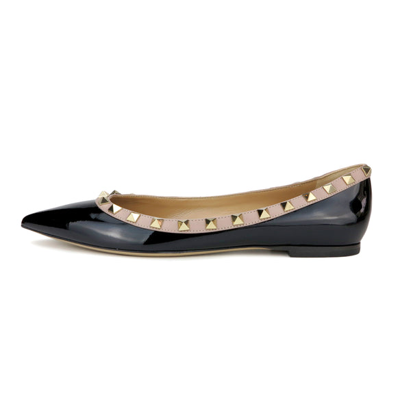 VALENTINO Rockstud Flats in Black Patent Leather - Dearluxe.com