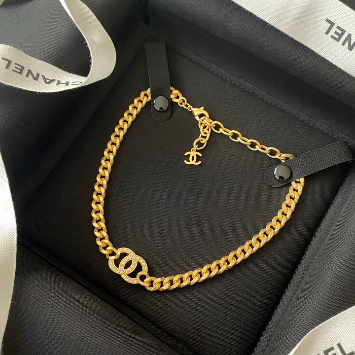Chanel 22A CC Logo Gold Chain Choker Necklace | Dearluxe