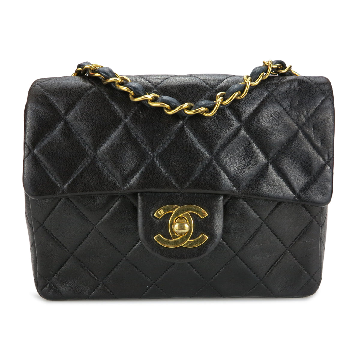 Chanel Mini Flap Bag Shiny Resistant Lambskin Leather Ghw (Black