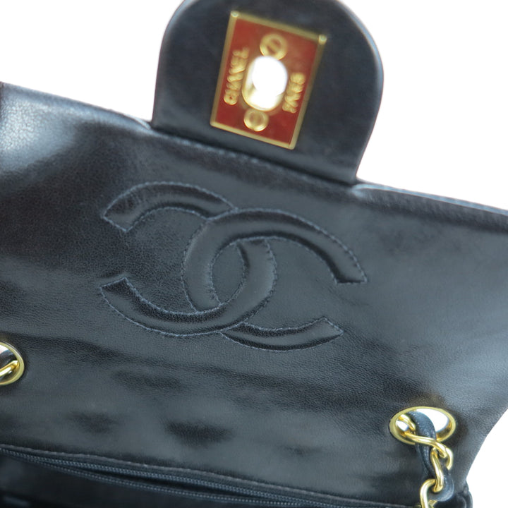 Vintage Classic Mini Square Flap Bag in Black Lambskin