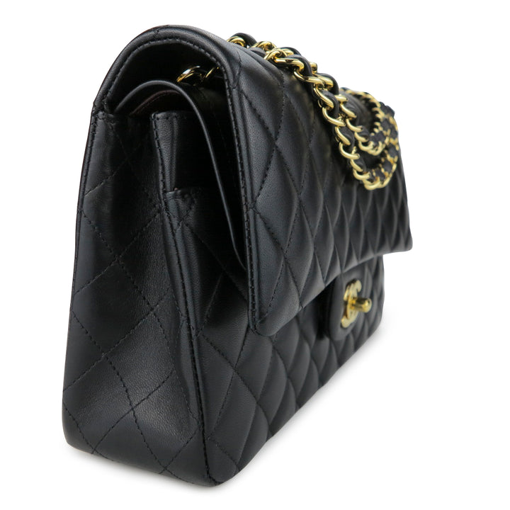 Medium Classic Double Flap Bag in Black Lambskin
