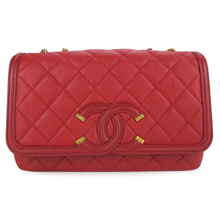 CHANEL Small CC Filigree Flap Bag in Red Caviar - Dearluxe.com