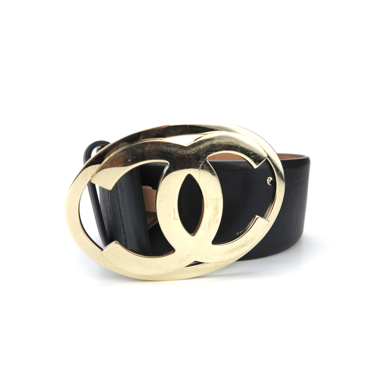 Chanel Gold & Black Leather 'CC' Medallion Chain Belt Q6A01M1LKB011