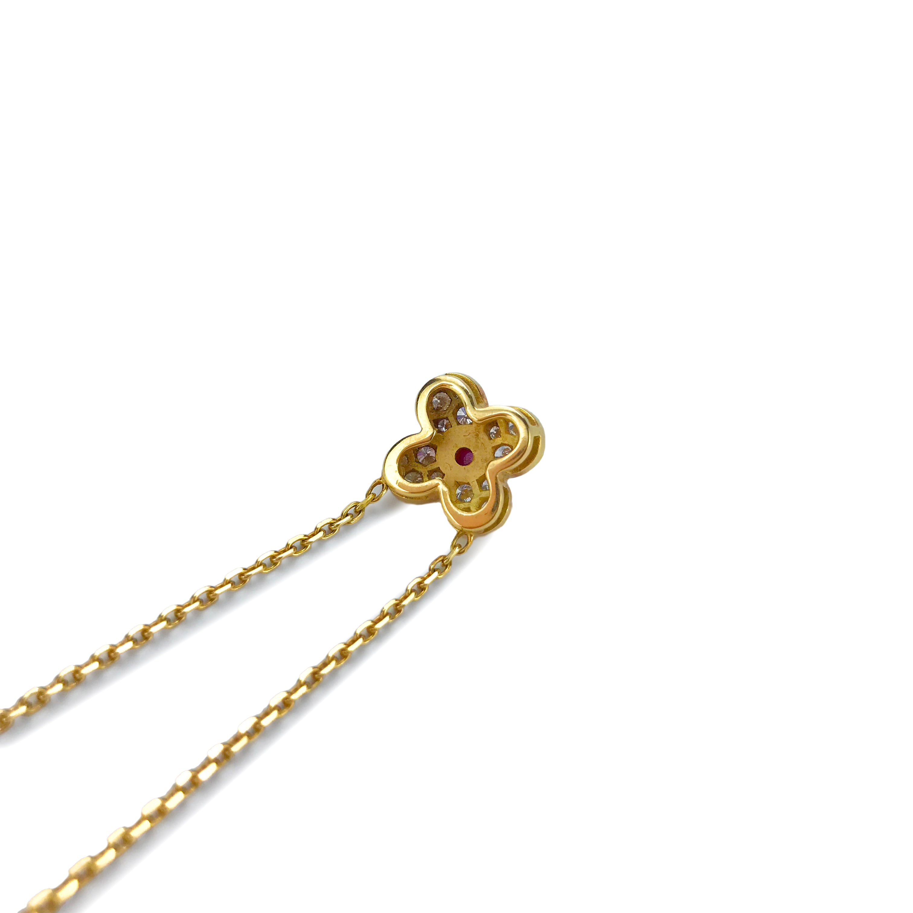 VAN CLEEF & ARPELS Trefle Alhambra Diamond Ruby Necklace in 18k Yellow ...