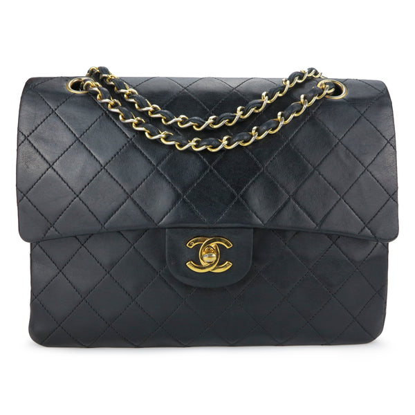 CHANEL Medium Vintage Classic Square Double Flap Bag in Black Lambskin - Dearluxe.com