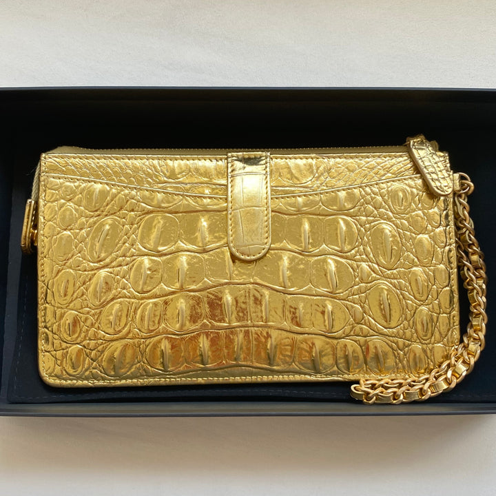 Chanel 19A Ancient Egypt Gold Crocodile Embossed Jewelled Scarab