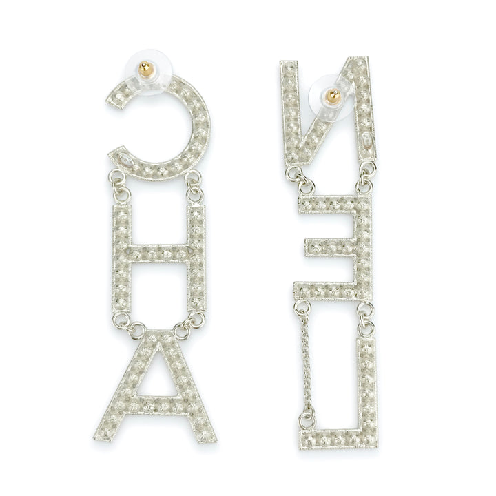 CHANEL Crystal Letter Logo Statement Dangle Earrings | Dearluxe
