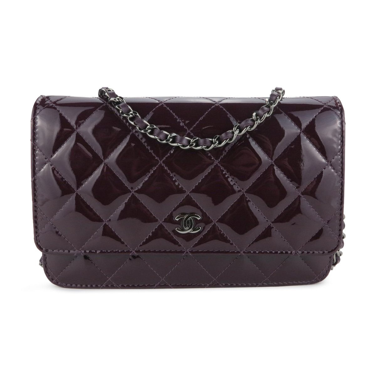 Wallet on Chain WOC in Purple Patent Leather
