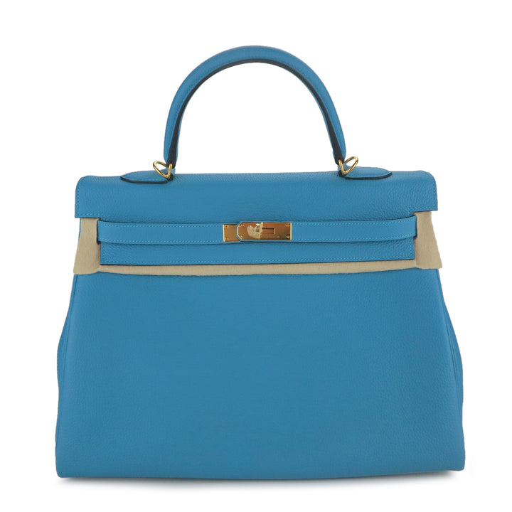 HERMÈS Kelly 35 in Turquoise Togo Leather - Dearluxe.com