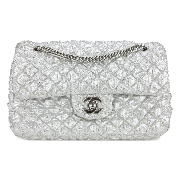 Metallic Silver Quilted Bubble CC Small Flap Bag