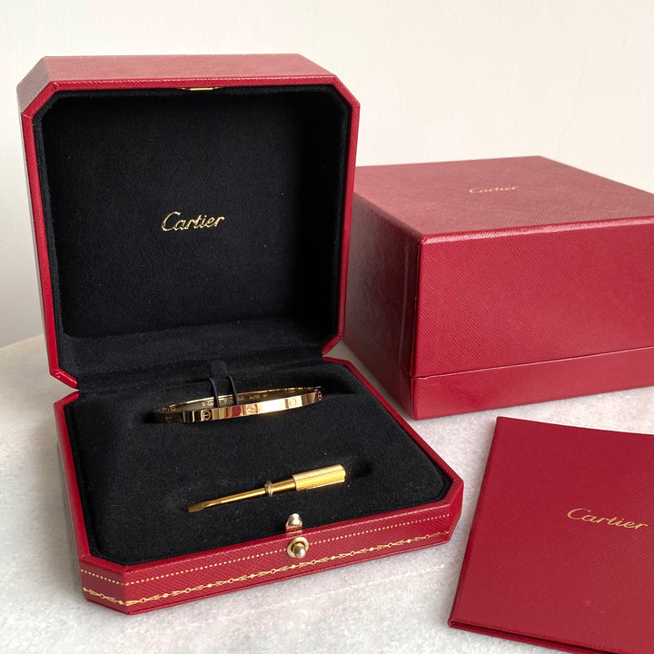 CARTIER Love Bracelet Small Model in 18k Yellow Gold Sz 17 - Dearluxe.com