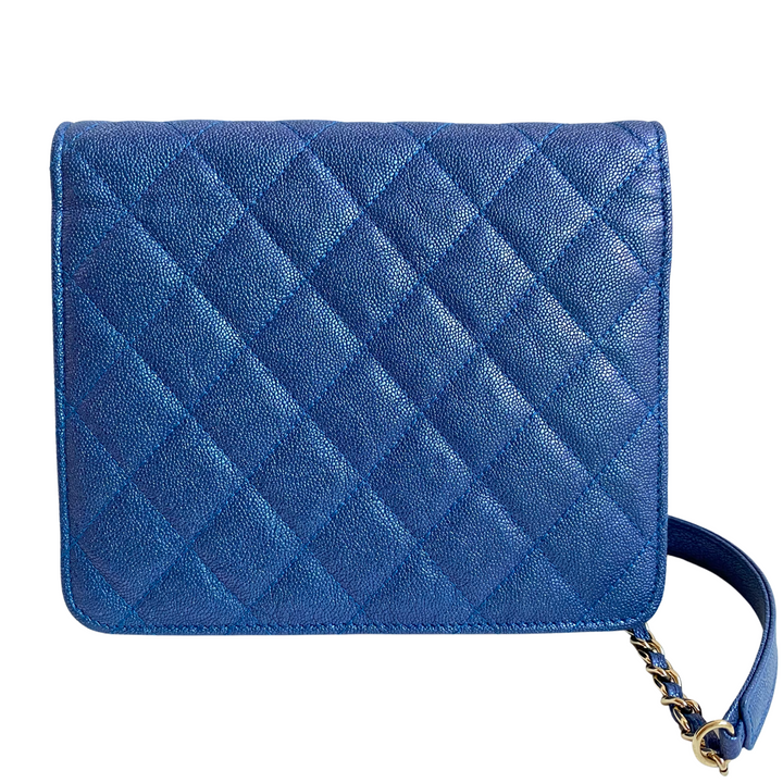 CHANEL Square Wallet On Chain WOC in 19S Iridescent Blue Caviar