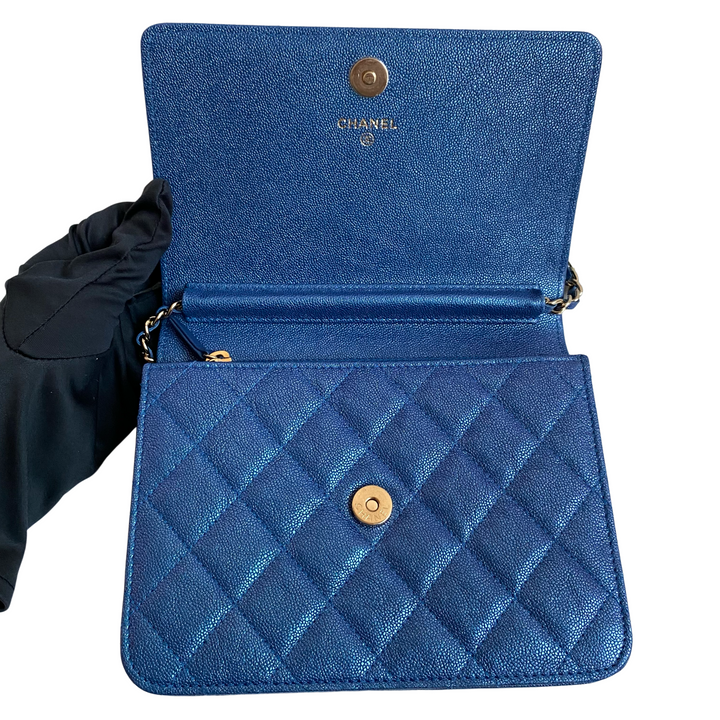 CHANEL Square Wallet On Chain WOC in 19S Iridescent Blue Caviar - Dearluxe.com