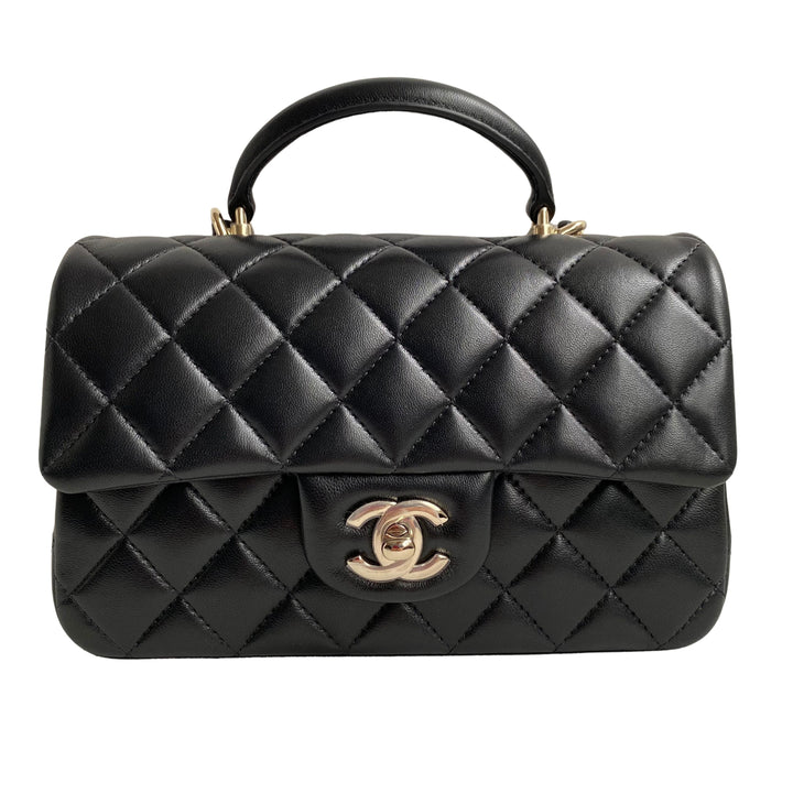 Chanel Mini Flap Bag with Top Handle Black Crumpled Lambskin Aged