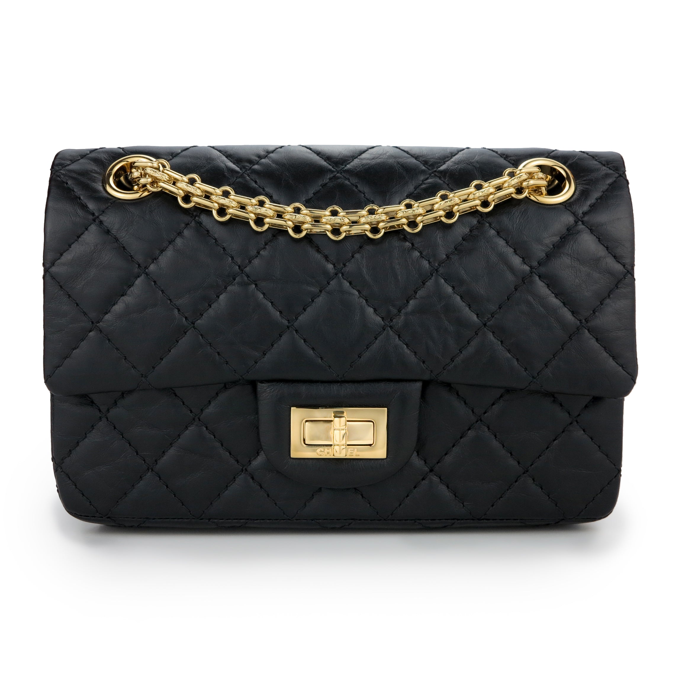 CHANEL 2.55 Reissue Flap Bag Size 227 in Black Aged Calfskin