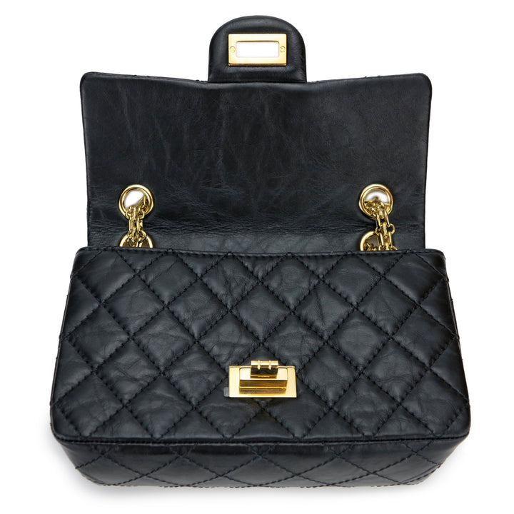 CHANEL 2.55 Mini Reissue Flap Bag Size 224 in Black Aged Calfskin - Dearluxe.com