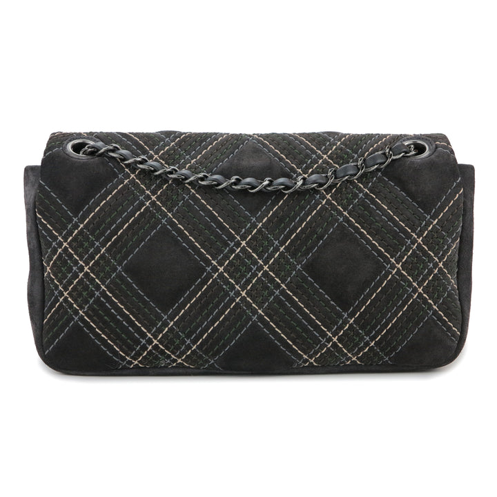CHANEL Saltire Stitched Medium Flap Bag in Dark Grey Suede - Dearluxe.com