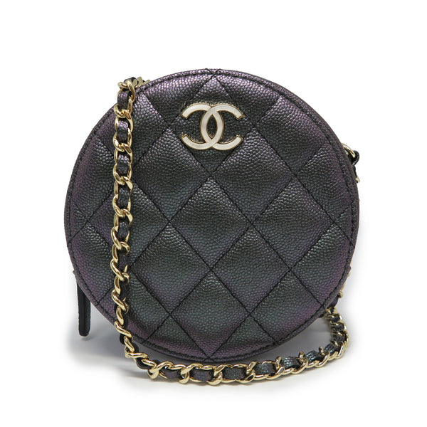 CHANEL Round Clutch With Chain in Iridescent Black Caviar - Dearluxe.com
