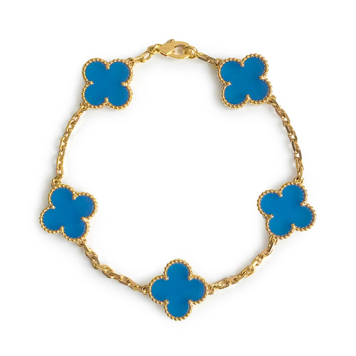 Vintage Alhambra Bracelet Blue Agate 5 Motifs - Dearluxe.com