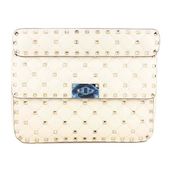 Valentino Small Rockstud Spike Quilted Shoulder Bag in Ivory | Dearluxe.com