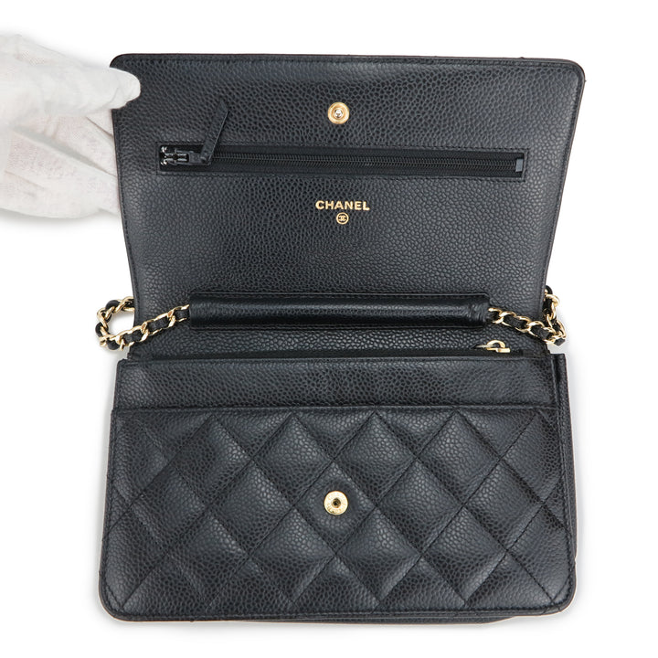 Sold at Auction: Chanel Black Caviar Boy WOC With GHW With Gold