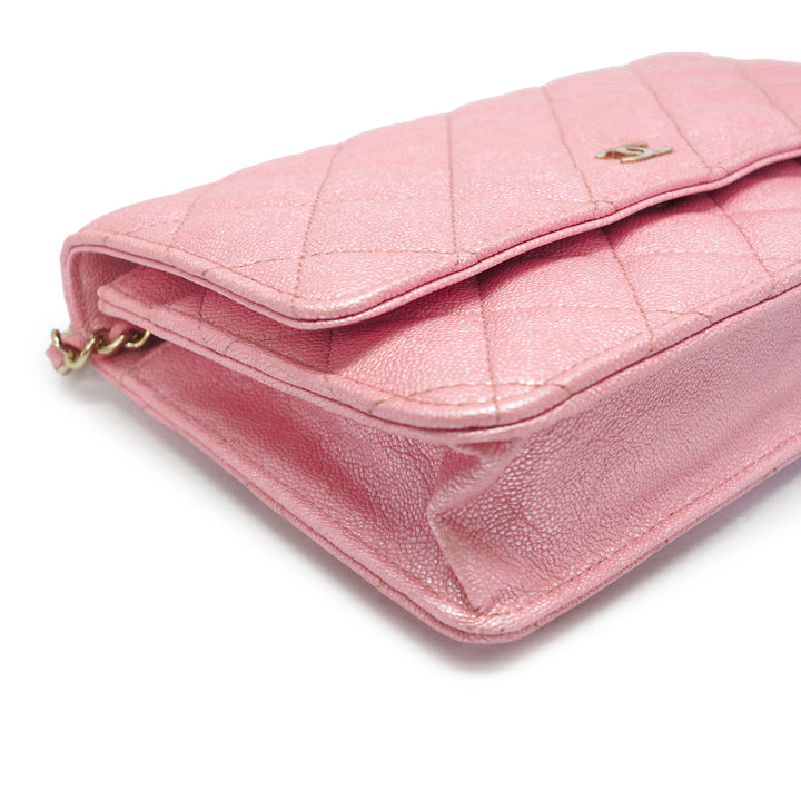 CHANEL Iridescent Caviar Quilted Wallet on Chain WOC Rose Pink 353727
