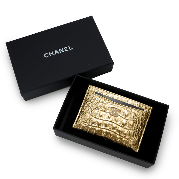 CHANEL Classic Card Holder in Gold Croc Embossed Calfskin - Dearluxe.com
