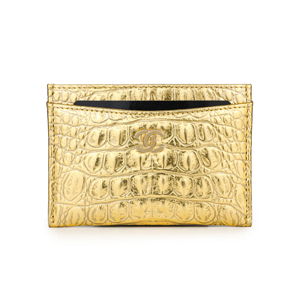 CHANEL Classic Card Holder in Gold Croc Embossed Calfskin - Dearluxe.com