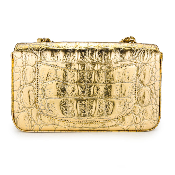 Chanel Mini Rectangular Flap Bag in Gold Croc Embossed Calfskin - Dearluxe.com