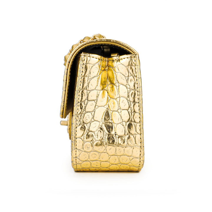 🦄 22C CHANEL Classic Mini Rectangle Iridescent Goatskin Glitter Beige Gold  Bag