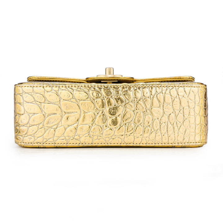 Chanel Flap Bag Metallic Crocodile Emobssed Calfskin Gold-tone Mini Gold in  Calfskin with Gold-tone - US