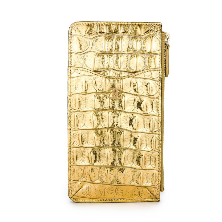CHANEL Phone Pouch in Gold Croc Embossed Calfskin - Dearluxe.com