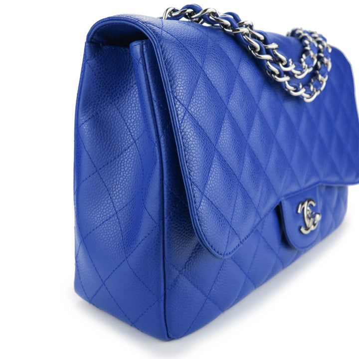 CHANEL Jumbo Classic Single Flap Bag in Cobalt Blue Caviar
