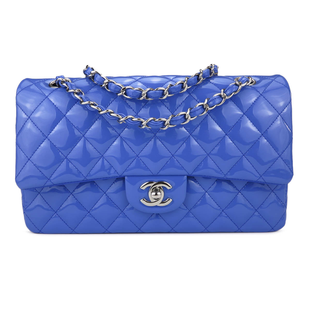 Chanel Blue Quilted Patent Leather Classic Maxi Double Flap Bag