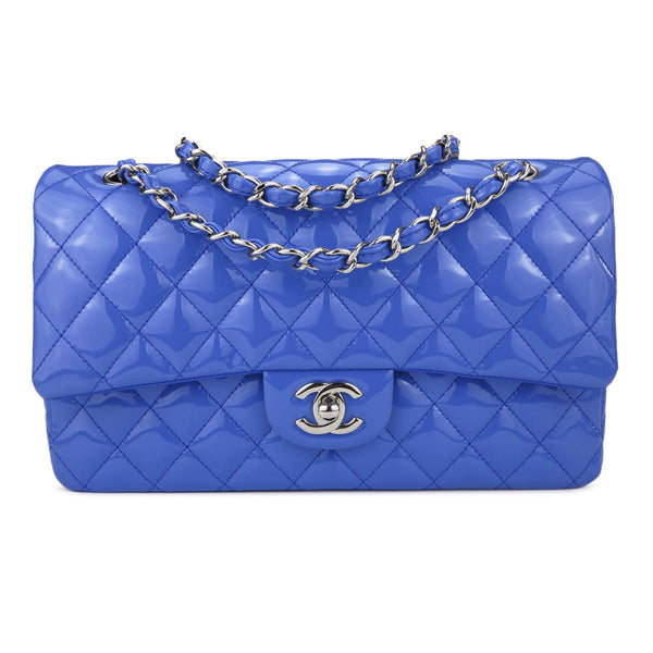 CHANEL Medium Classic Double Flap Bag in Periwinkle Blue Patent Leather - Dearluxe.com