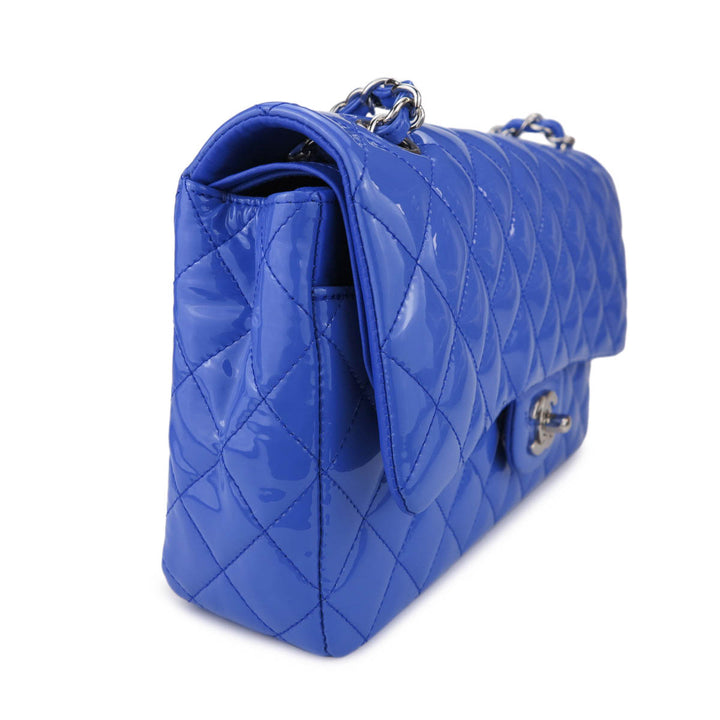 CHANEL Medium Classic Double Flap Bag in Periwinkle Blue Patent Leather - Dearluxe.com