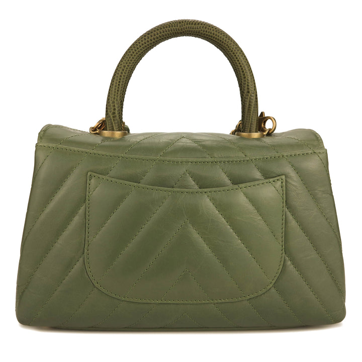 Mini Coco Handle Bag with Lizard Handle in Khaki Green | Dearluxe