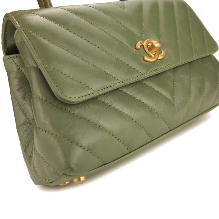 Chanel Mini Coco Handle Bag with Lizard Handle in Khaki Green | Dearluxe