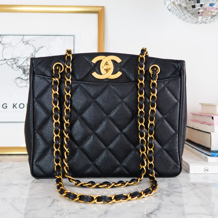 Chanel Vintage Chanel Black Quilted Leather Small Tote Bag