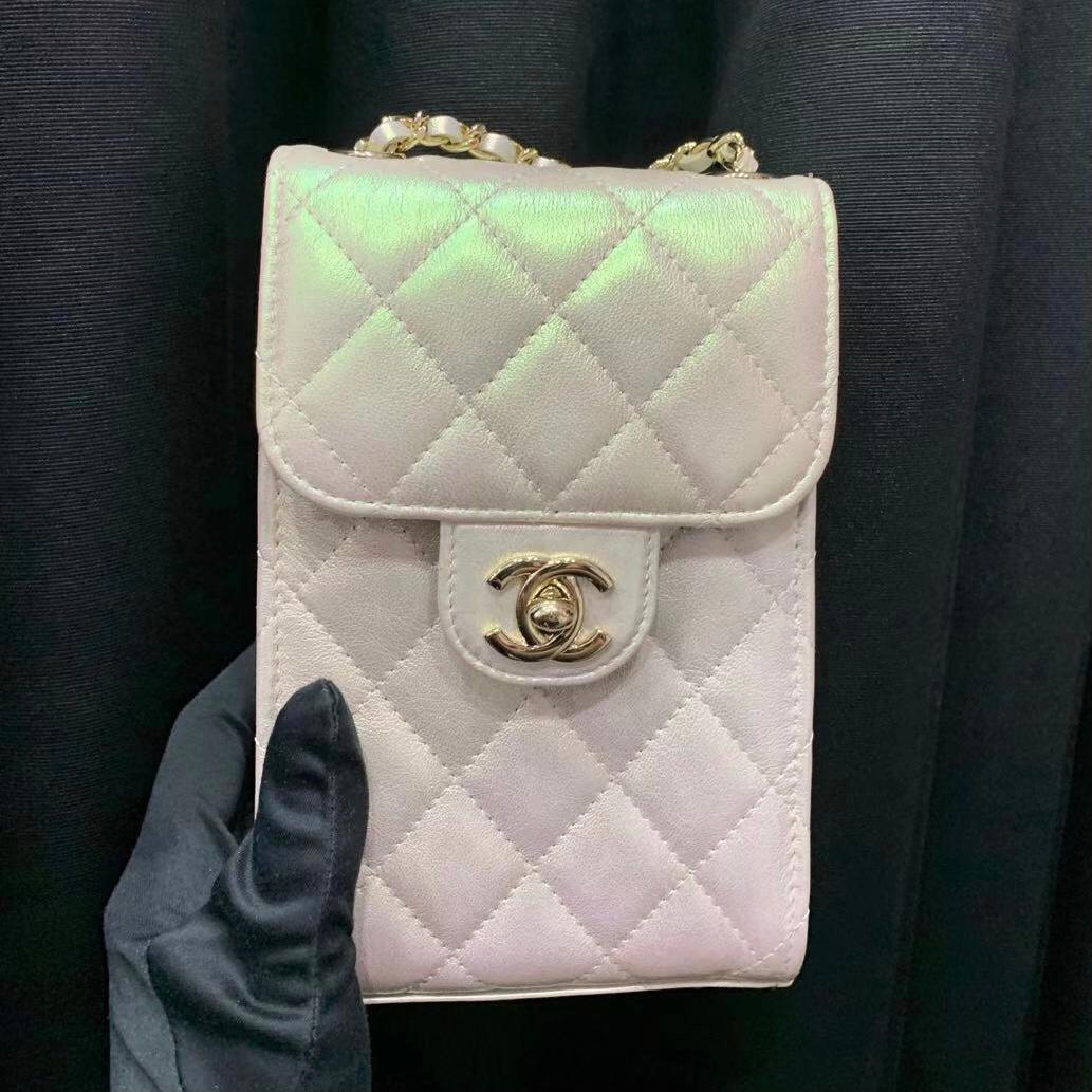 CHANEL Caviar Quilted Crystal CC Airpods Pro and Phone Case With