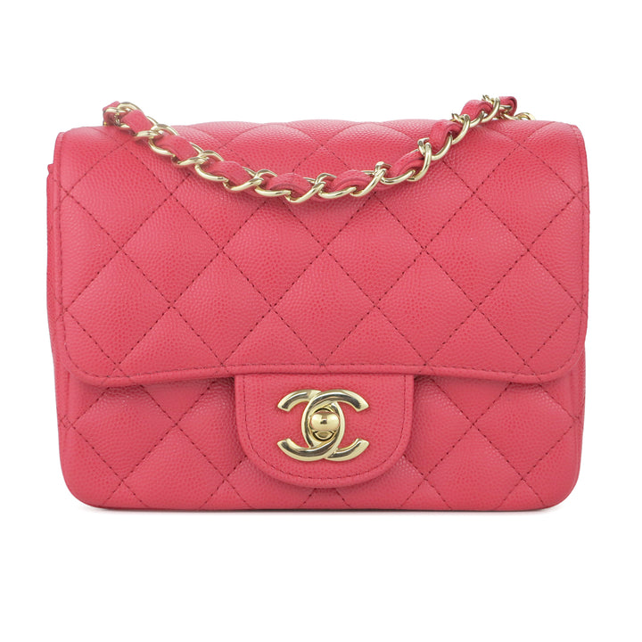 CHANEL Classic Mini Square Flap Bag in 17C Pink Caviar - Dearluxe.com