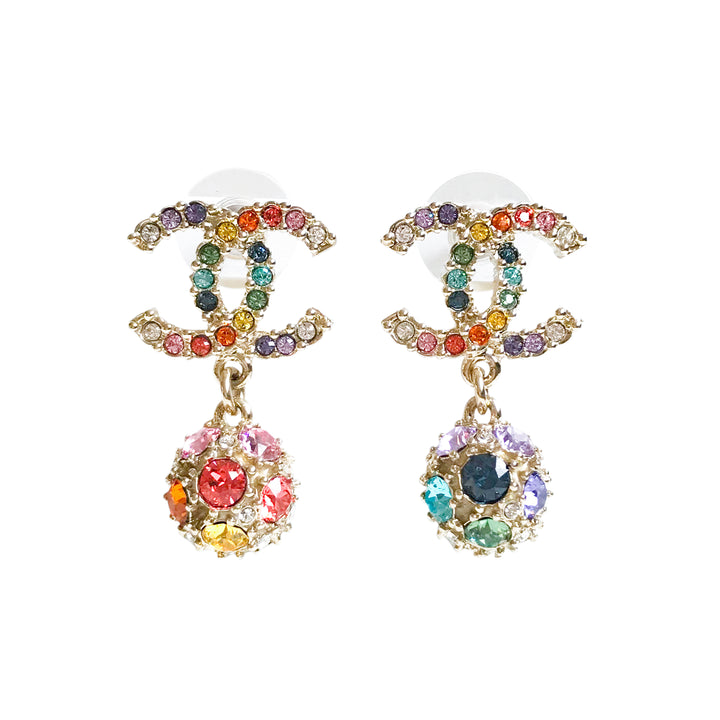 CHANEL Rainbow Crystal CC Logo Gumdrop Earrings - Dearluxe.com
