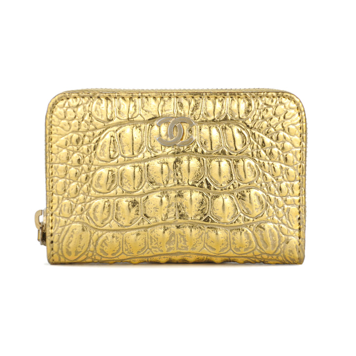 CHANEL Gold Crocodile Emboassed Zippy Wallet Coin Purse - Dearluxe.com
