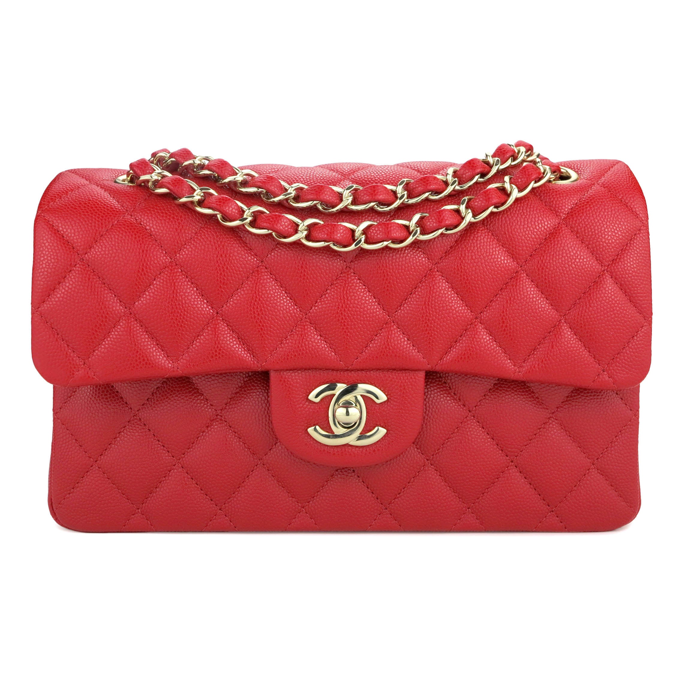 CHANEL Small Classic Double Flap Bag in 19B Red Caviar | Dearluxe