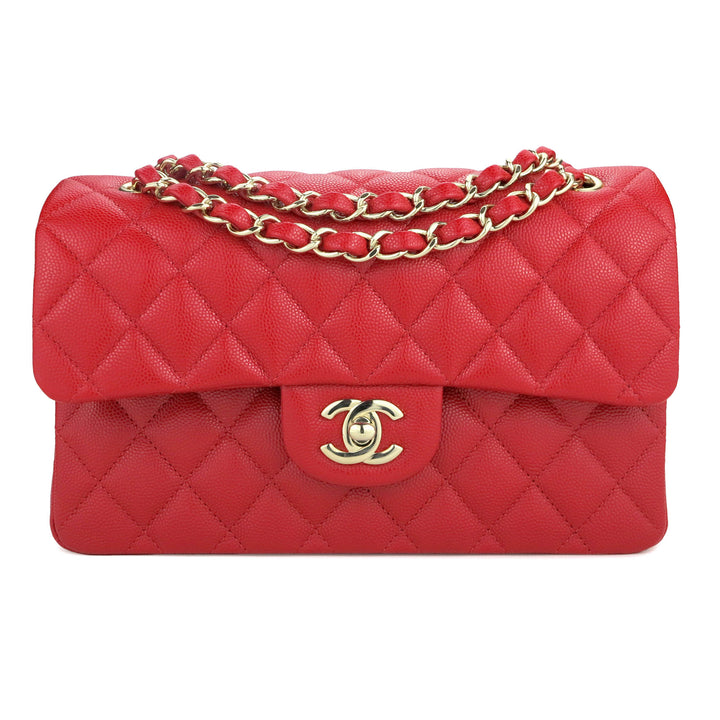 CHANEL Small Classic Double Flap Bag in 19B Red Caviar - Dearluxe.com