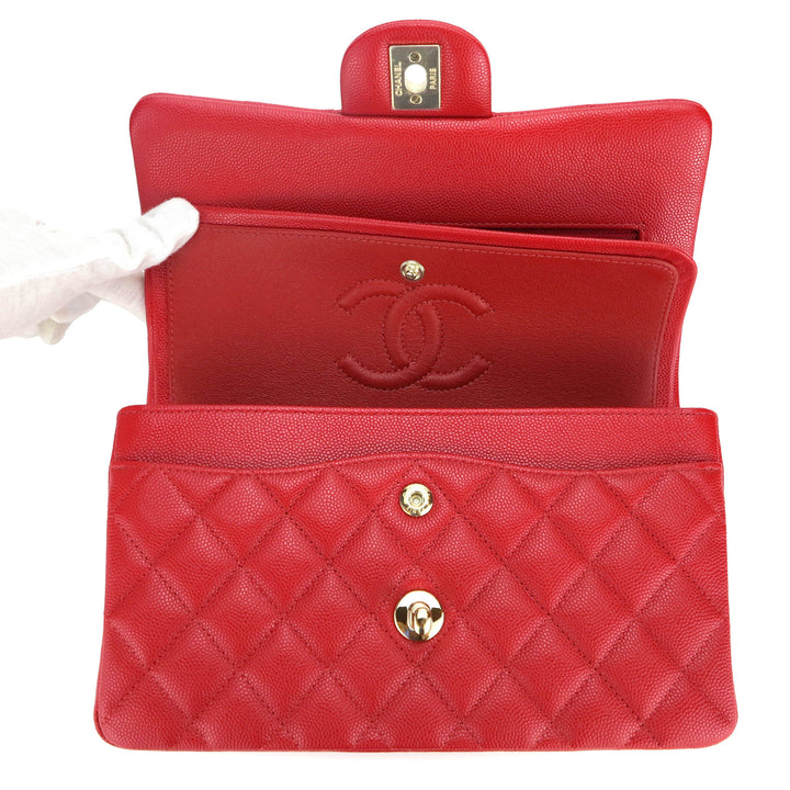 CHANEL Small Classic Double Flap Bag in 19B Red Caviar - Dearluxe.com