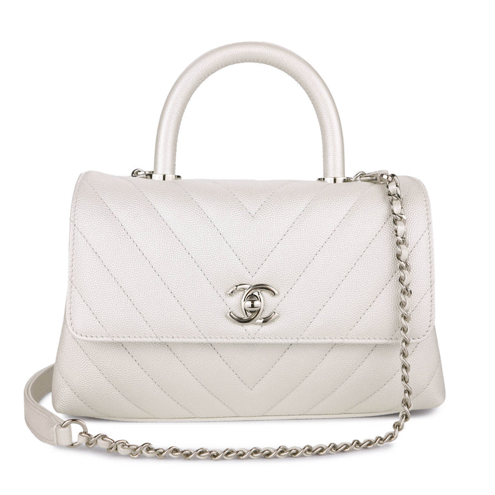 Coco Small Top Handle Bag in Chevron Leather, Hardware