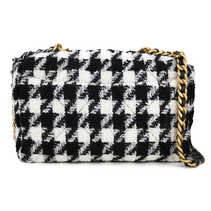 CHANEL 19 Medium Flap Bag in Black And White Houndstooth Tweed