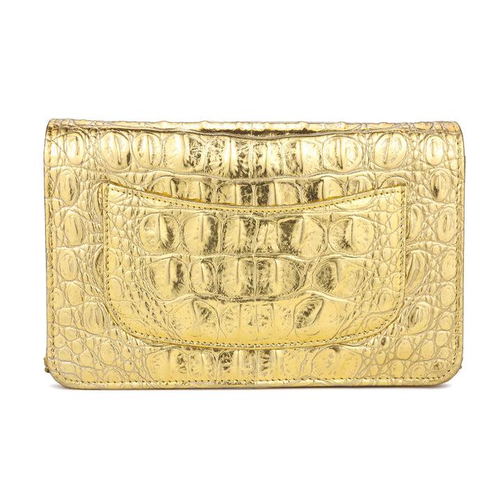 CHANEL Wallet On Chain WOC in Gold Croc Embossed Calfskin - Dearluxe.com